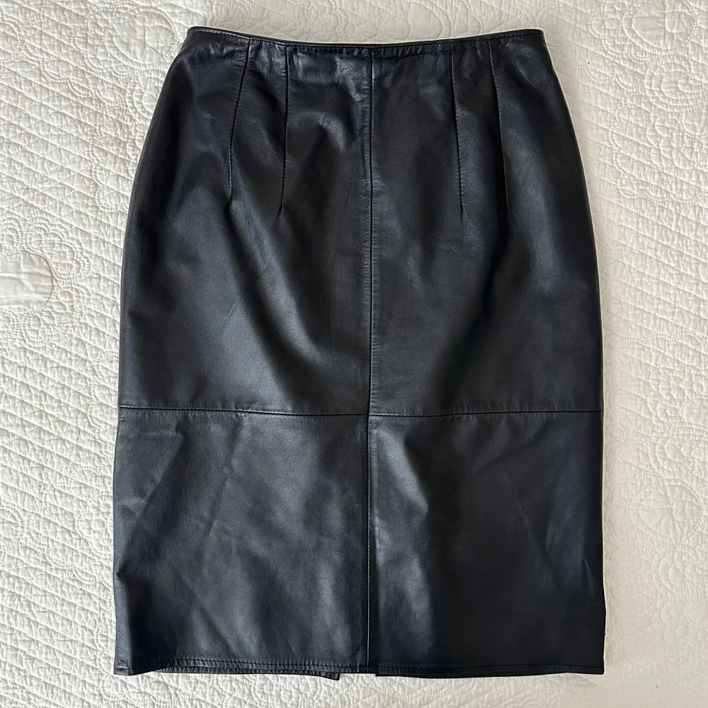 Vintage 80s Pia Rucci Black Leather Pencil Skirt Women’s - Picture 11 of 11